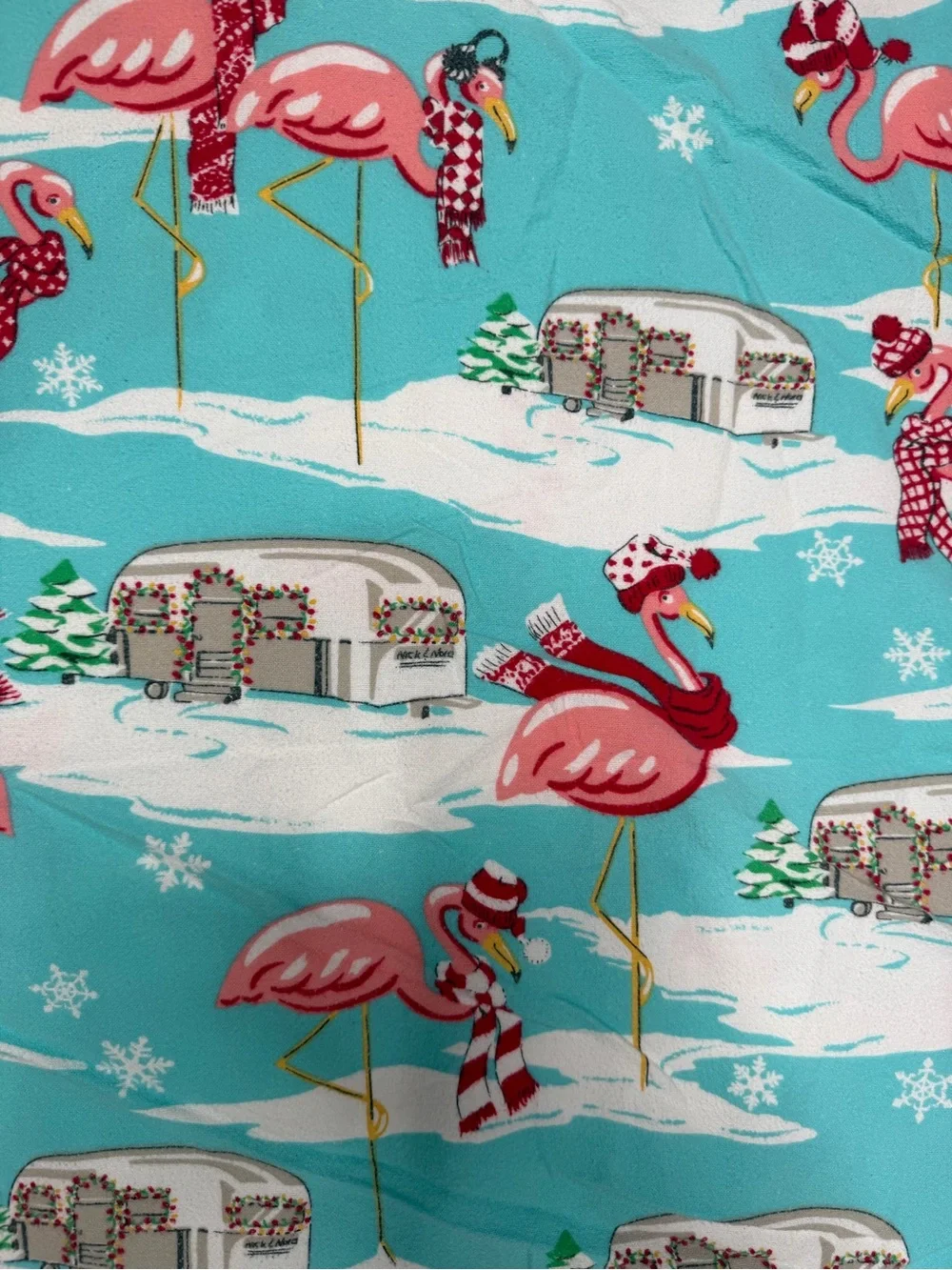 Nick & Nora Retired Flamingo Christmas Flannel Sheet Set Flat Sheet Pillowcase